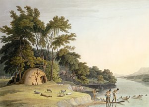 En Korah Hottentot-landsby på venstre bredd av Orange River, plate 1 fra 