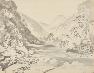 En elvescene med fjell i bakgrunnen av Samuel Davis