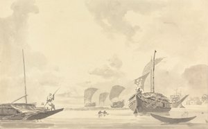 Båter på Hooghly [Hooghly]-elven av Samuel Davis