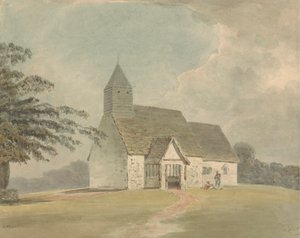 Kirke med klokketårn i tre - en av tre versjoner av Samuel Davis