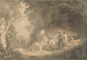 Kontinental scene - Brigands i bakhold venter på en trener av Samuel Davis