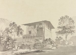 I landsbyen nær Tassisudon [Tashicho Dzong] av Samuel Davis