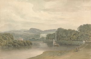 Elvescene med et uidentifisert landsted av Samuel Davis