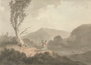 To menn med teleskop ser over en elv av Samuel Davis