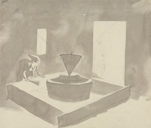 Kvinne som betjener en enhet (melkvern?) av Samuel Davis