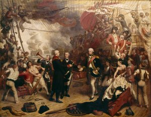 Admiral Duncan mottar sverdet til den nederlandske admiralen de Winter i slaget ved Camperdown av Samuel Drummond