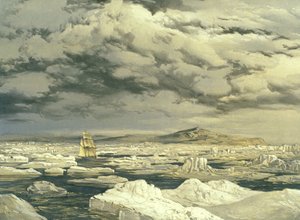 Første funn av land av HMS Investigator, 6. september 1850, gravert av E. Walker, 1854