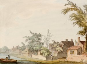 En landsby ved en innsjø av Samuel Hieronymous Grimm