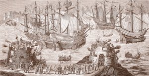 Henry VIII tar fatt på Dover, fra den store skriften utgitt av The Royal Society of Antiquities