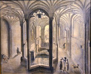 Innvendig visning av Holywell Spa, Nord-Wales (akvarell med penn og blekk på papir) av Samuel Hieronymous Grimm