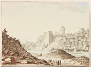 Pembroke Castle (wc på vevd papir) av Samuel Hieronymous Grimm