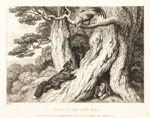 En hane i et tre overliste en rev, mens en hund sover. 1811 (etsing)