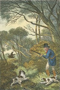 Woodcock Shooting, 1819 (håndfarget gravering)