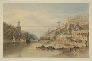 View on the Avon at Hotwells: The Proposed Suspension Bridge, ca. 1836 (blyant og akvarell på papir) av Samuel Jackson