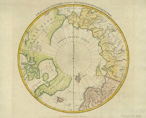 Et kart over landene tretti grader rundt Nordpolen, fra 'Atlas to Crutwell's Gazetteer' av Clement Crutwell (1743-1808) publisert London, 1799