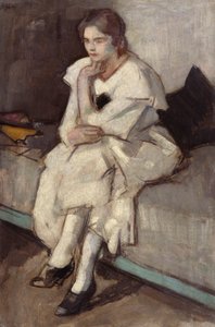 Jente i hvit kjole (olje på lerret) av Samuel John Peploe