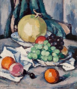 Blandet frukt - melon, druer og epler, ca. 1926 (olje på lerret) av Samuel John Peploe