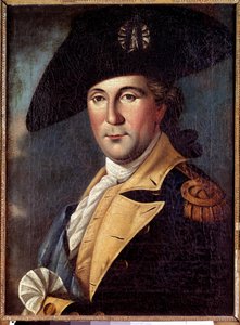 Portrett av George Washington (1732-1789) representant i kostyme Portrett av George Washington (1732-1789) representant i generell drakt, med skjerfet til øverstkommanderende for den kontinentale hæren - Maleri av Samuel King (1748-1819) av Samuel King