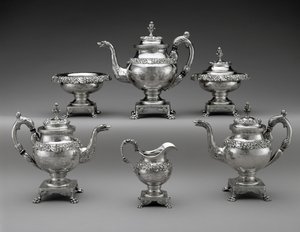 Te- og kaffeservering, ca. 1824–1829 (sølv) av Samuel Kirk
