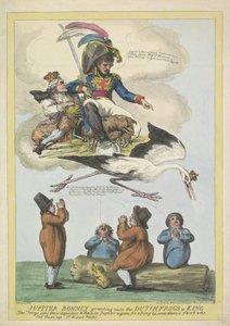 Napoleon sender Louis Napoleon som konge i form av en stork til Holland, 1806 Jupiter Bonney gir de nederlandske froskene en konge (tittel på objekt) av Samuel Knight