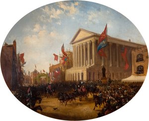 Hertugen av Cambridge forlater rådhuset, Birmingham, 1857.