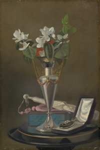 Stilleben med vifte og anheng, ca. 18651875. av Samuel Marsdon Brookes