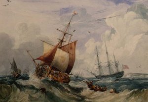 En fransk fiskesmell i en dønning utenfor Dover (akvarell)