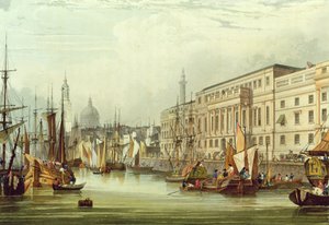 Custom House, E16, gravert av R. G. Reeve, 1828 (akvatint)
