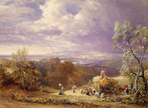 Innhøsting (wc og kroppsfarge på papir) av Samuel Palmer
