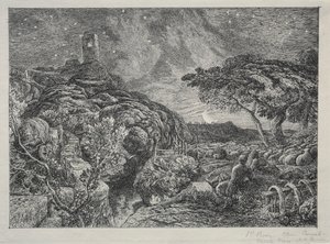 Det ensomme tårnet, 1879. av Samuel Palmer