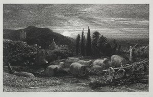 Den stigende månen, 1857. av Samuel Palmer