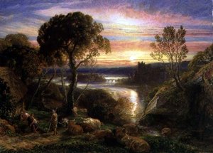 Tityrus gjenopprettet til sitt arv, 1877 av Samuel Palmer