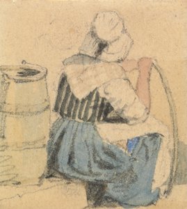 En sittende bondekvinne av Samuel Prout