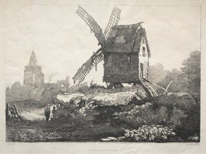 En serie med eldgamle bygninger og landlige hytter i Nord-England: At Crowland, Windmill, 182 av Samuel Prout