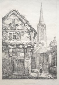 En serie med eldgamle bygninger og landlige hytter i Nord-England: I York, Street ved siden av Cloister Wall av Samuel Prout