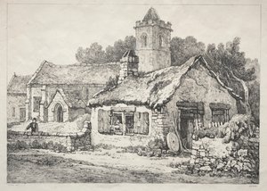 En serie med eldgamle bygninger og landlige hytter i Nord-England: Ayton, 1821. av Samuel Prout