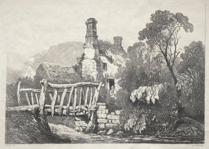 En serie med eldgamle bygninger og landlige hytter i Nord-England: Nær Byland av Samuel Prout
