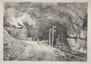 En serie med eldgamle bygninger og landlige hytter i Nord-England: Peak Cavern av Samuel Prout