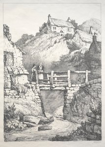 En serie med eldgamle bygninger og landlige hytter i Nord-England: Runswick, 1821. av Samuel Prout