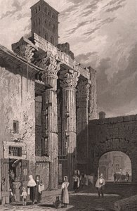 Søyler av Temple of Mars Ultor, Roma, Lazio, Italia, stålgravering av Samuel Prout (1783-1852) tegning, ca 15x115 cm av Samuel Prout
