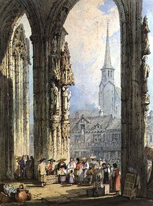 Scene fra en kirkeveranda av Samuel Prout