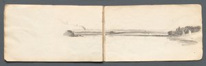 Skissebok: Landskap med seilbåter, 1814. av Samuel Prout