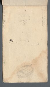 Skissebok: Studie av kors og robåt på bakside, 1814. av Samuel Prout