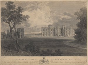 Sørvest-utsikt over Dunster Castle, Somersetshire av Samuel Rawle
