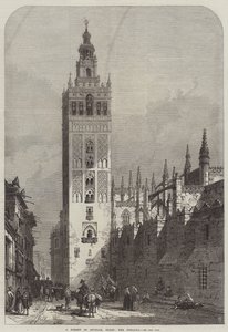 En gate i Sevilla, Spania, Giralda