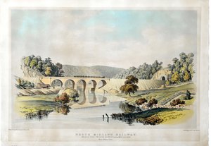 North Midland Railway Bridge over elven Derwent og Matlock Road nær Amber Gate. 1840 (håndfarget litografi på papir) av Samuel Russell
