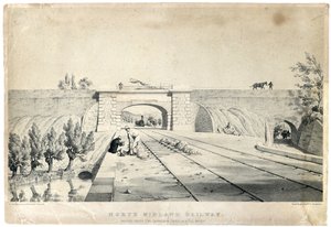 North Midland Railway Bridge under Cromford Canal ved Bull Bridge c1840 (tonet litografi på papir) av Samuel Russell