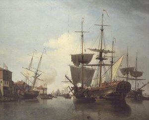 Kullskip på Themsen nær Deptford av Samuel Scott