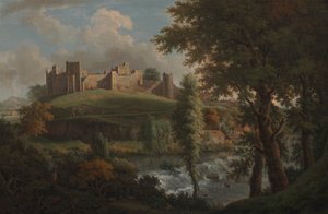Ludlow Castle med Dinham Weir, fra sørvest av Samuel Scott