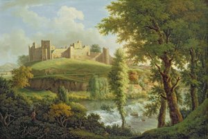 Ludlow Castle med Dinham Weir, fra sørvest, ca. 1765-69 (olje på lerret)